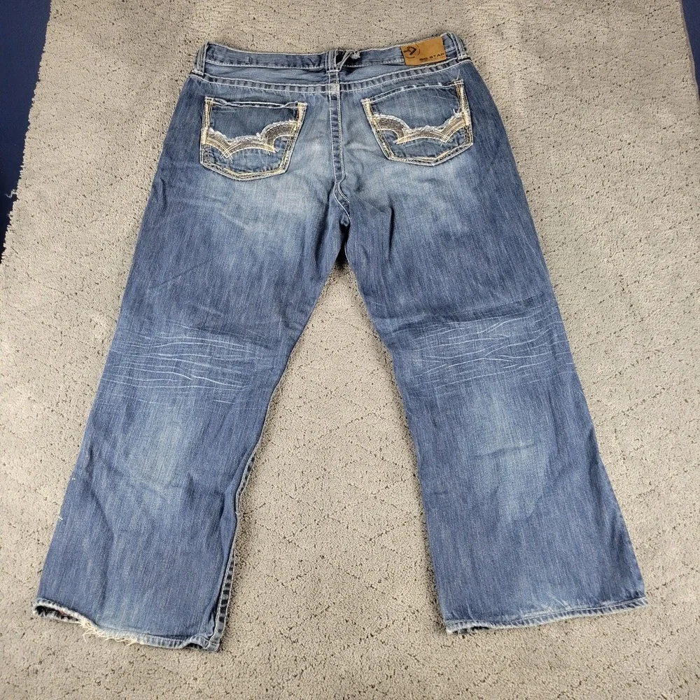 Big Star Jeans Mens 38 Blue Voyager Loose Faded Honeycomb Whisker Streetwear